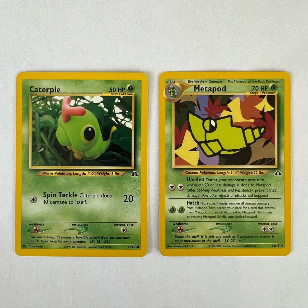Vintage Pokemon Caterpie and Metapod Playing Cards